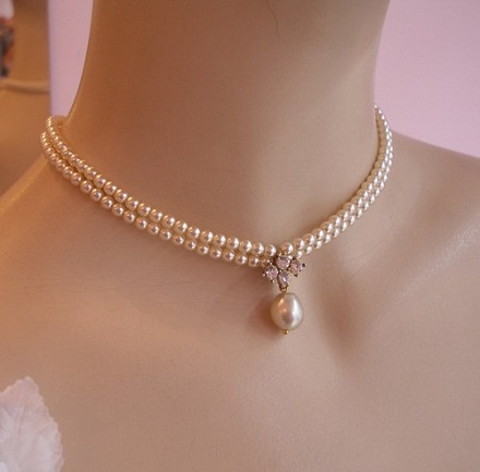 Vintage stiliaus vestuvių perlų kaklo karoliai