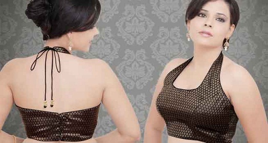 Net Saree için Halter Boyun Bluz Tasarımı