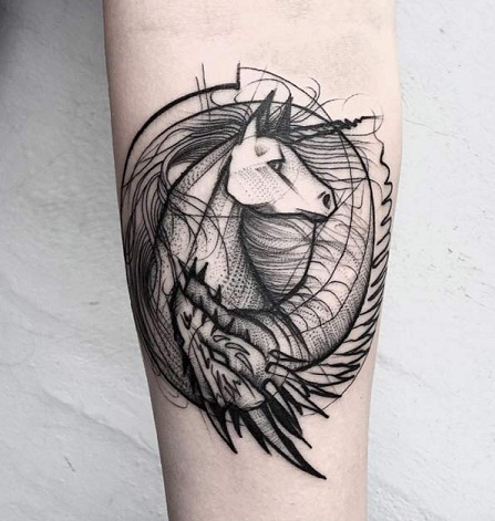 Yin Yang stiliaus tatuiruotės eskizas