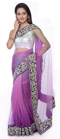 Violetinė Net Saree