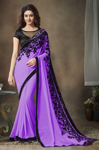 Juodas siuvinėjimas Violetinė Saree