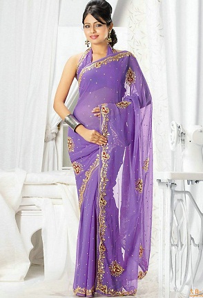 Zari Work Violet Saree