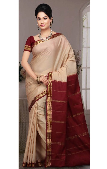 Açık Açık Kahverengi Mysore Silk Saree