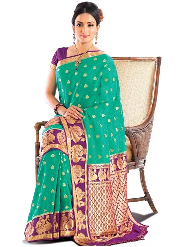 Yeşil Mysore Silk Designer Sari