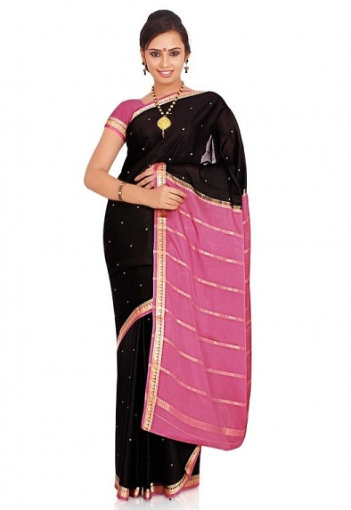 Siyah Ve Pembe Mysore Silk Designer Saree
