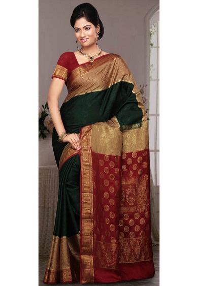 Son Yeşil Tasarım Mysore Silk Saree