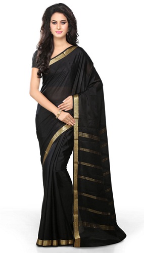 Siyah Mysore İpek Sari