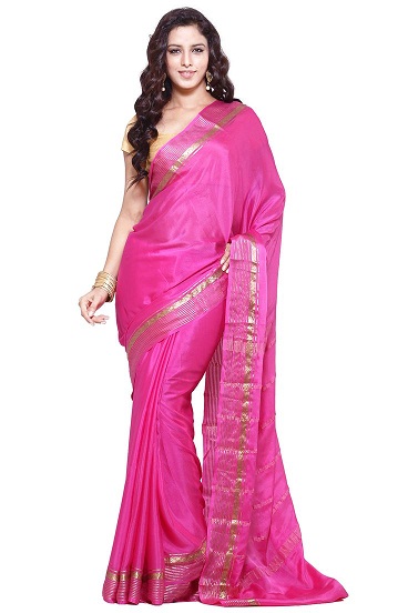 Pink Touch Düz Mysore Silk Saree