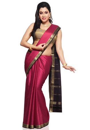 Saf Mysore İpek Pembe Saree