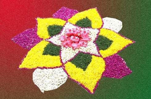 Apskrito gėlių Rangoli dizainas