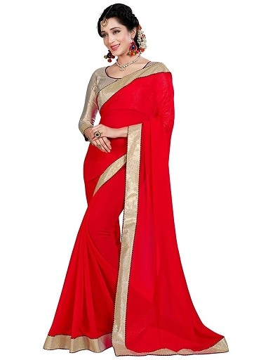 Altın Bluzlu Kırmızı Sarees