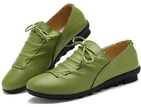 saf yeşil deri kadın ayakkabıları