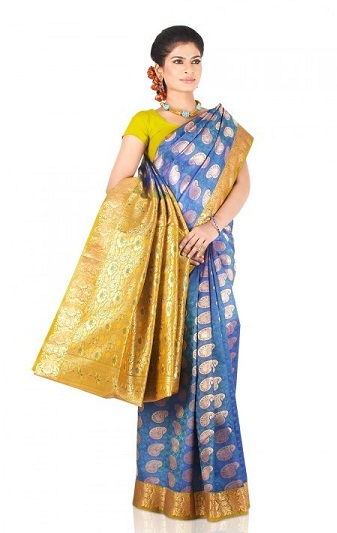 Mėlyna ir auksinė Bangalore Saree