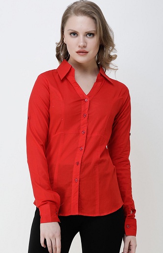 Raudoni, Slim Fit, oficialūs marškinėliai moterims