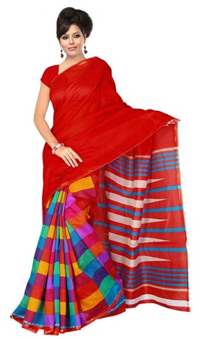 Raudonai atspausdintas Chanderi tikrina Saree