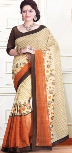 Krem ve Turuncu Hafif Chanderi Saree