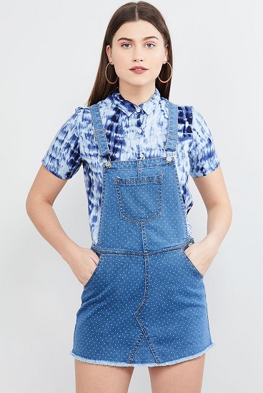 Denim Dungaree polka Dot suknelė