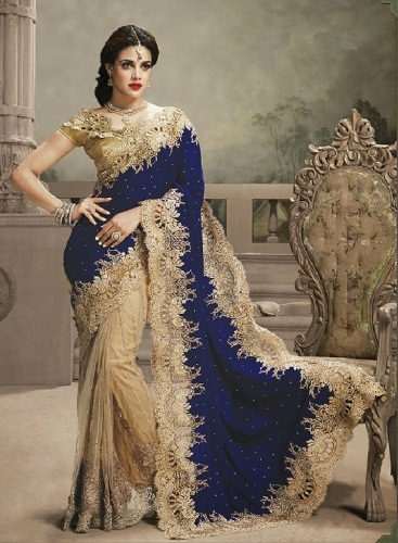 Altın ve Mavi Ağır İş Saree 14