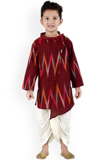 Dhoti ile Boyalı Marron Kurta: