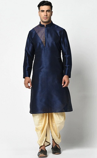 Dhoti ile Mavi A-Line Solid Kurta