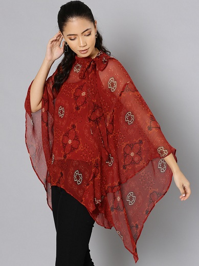 Kimono Kollu Şifon Kaftan Üstler