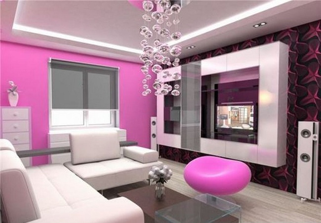 Ryškus rožinės salės spalvų dizainas
