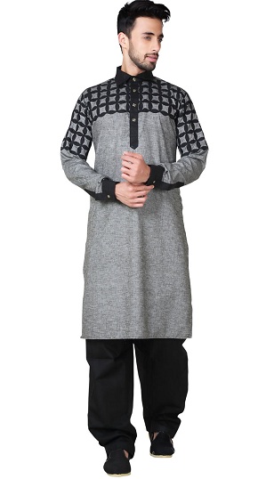 Gri Pamuklu Pathani Kurta Pijama