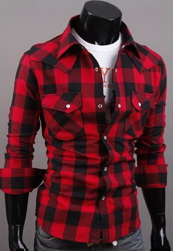 Raudoni ir juodi pečių dizaino vyriški marškiniai