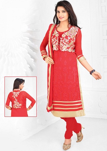 Raudonasis Georgette Punjabi Salwar kostiumas