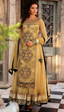 Auksinės spalvos „Churidar“ suknelė ilgomis rankovėmis: