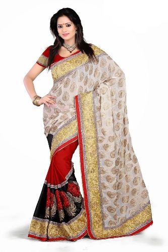 Balta ir raudona Surat Saree