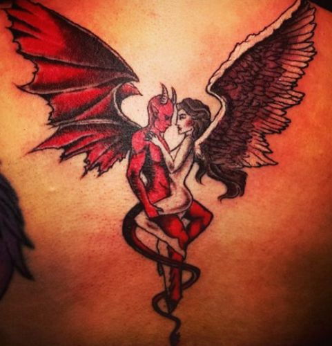 Demonų ir angelų tatuiruotė poroms