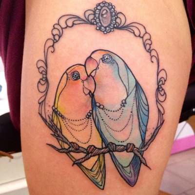 Mielos meilės paukščių poros tatuiruotės