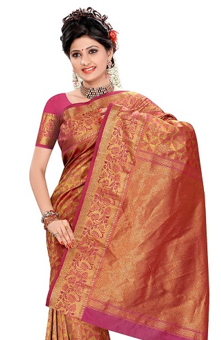 Oranžinė rožinė Kancheepuram Saree palaidinė