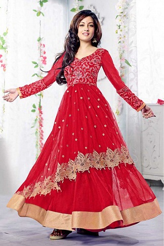 Kırmızı Katmanlı Anarkali Salwar Kameez