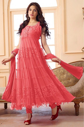 „Peach Brasso Net Anarkali Salwar“ kostiumas