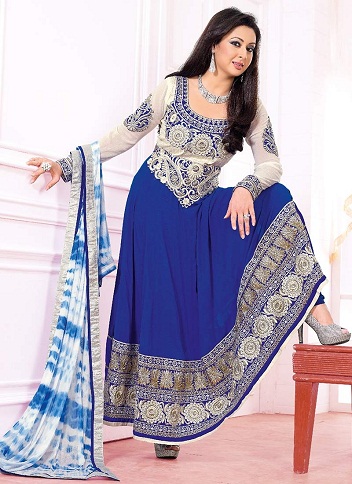 Mėlyna siuvinėta Anarkali Salwar Kameez