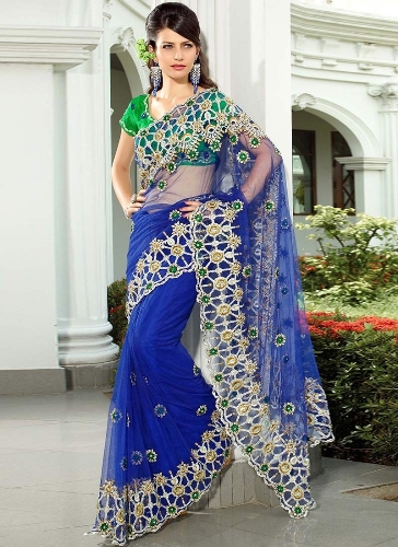 Blue Net Tasarımcı Saree