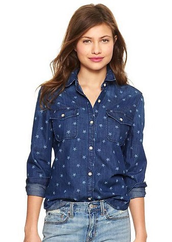 Moteriški džinsiniai marškinėliai su žvaigždėmis