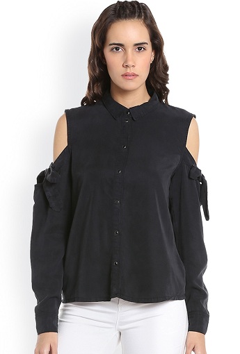 Dizainerio šalto peties džinsiniai marškiniai moterims