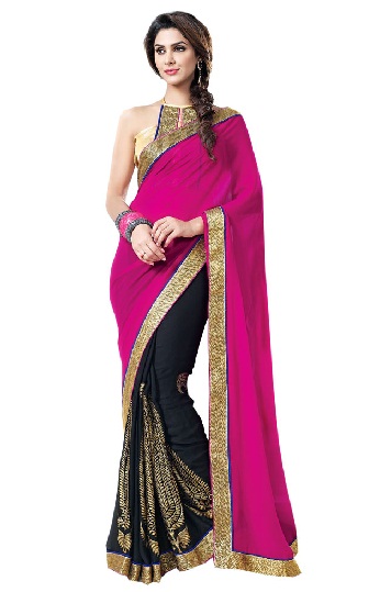 Pembe ve Altın Siyah Saree