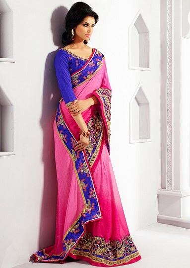 Düğünler İçin Tasarımcı Pembe Saree