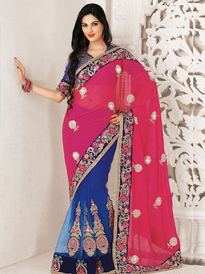 Pembe Ve Mavi Saree
