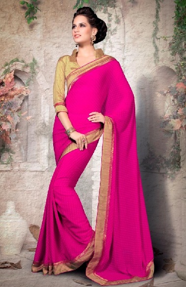 Çarpıcı Pembe İpek Sari