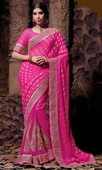 Tasarımcı Pembe Parti Giyim Saree
