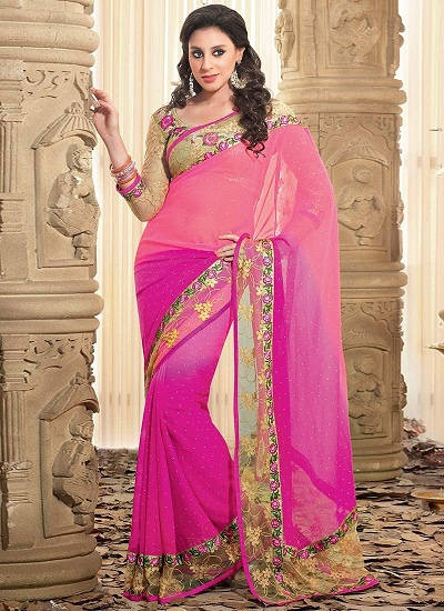Pembe ve Macenta Sahte Tasarımcı Saree