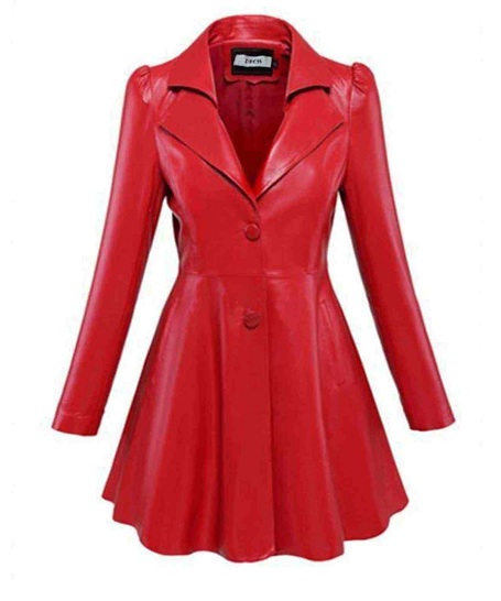 Kırmızı Deri Ceket Bayan