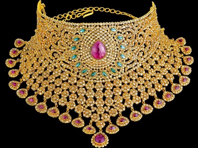 Deimantiniai ir auksiniai kaklo papuošalai Saree