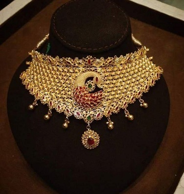 Auksinis Ruby Choker karoliai nuotakai