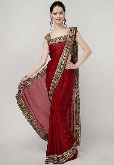 Gemi Kala Kırmızı Saree